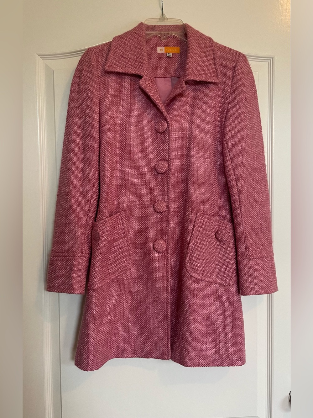 Tulle Rose-Pink Textured Button Pea Coat